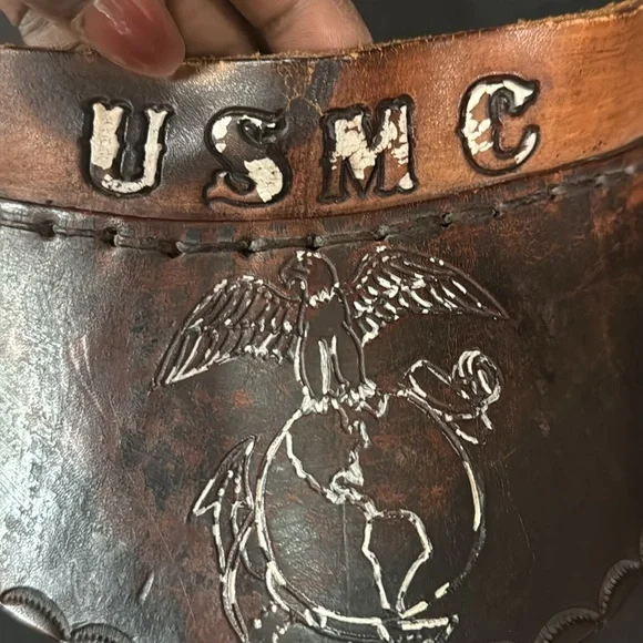 Vintage Leather Tooled USMC Leather Visor - Picture 13 of 15